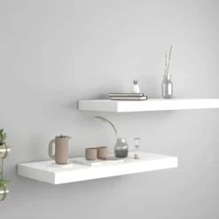 vidaXL - Wandschap - Wit - MDF - 60 x 23.5 x 3.8 cm - 2 stuks