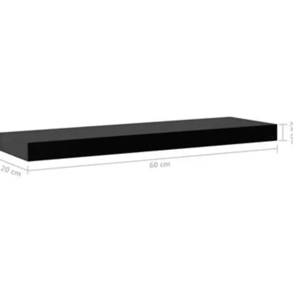 vidaXL - Wandschap - Zwart - MDF - 60 x 20 x 3.8 cm - 2 stuks