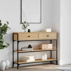 vidaXL - Wandtafel met 2 lades 2 schappen - Sonoma eiken - Hout - 100x25x75 cm