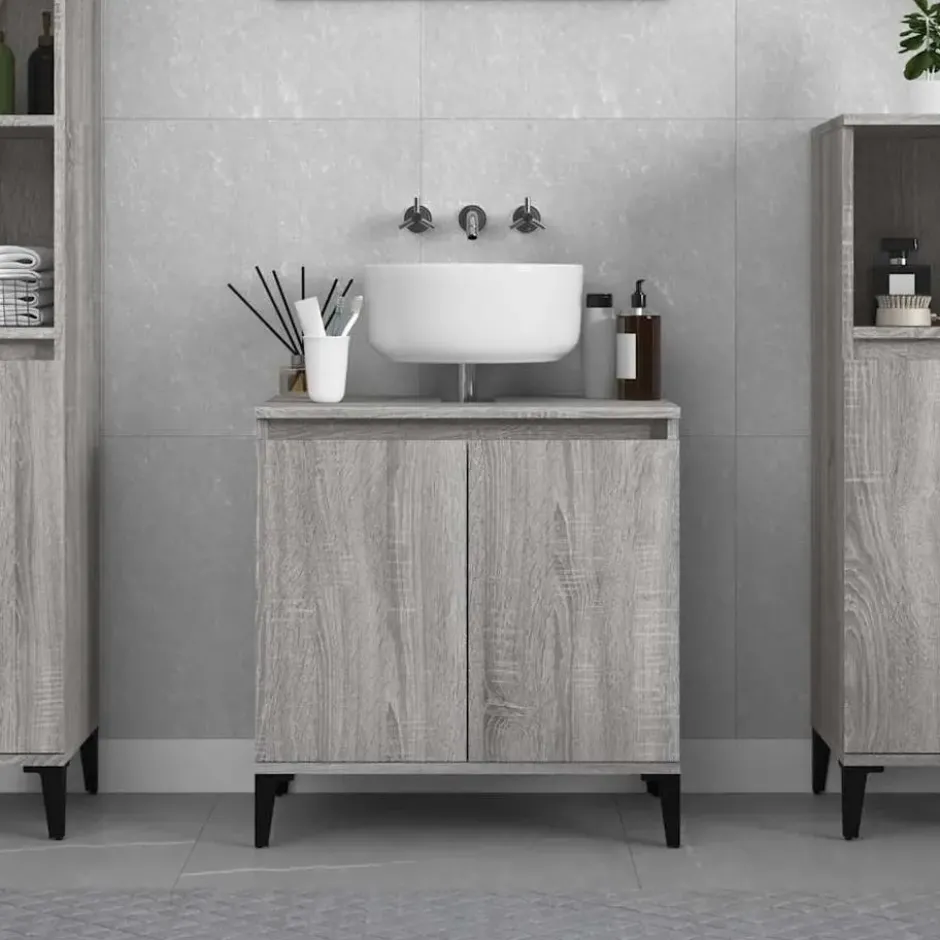 vidaXL - Wastafelkast 58x33x60 cm bewerkt hout grijs sonoma eikenkleurig