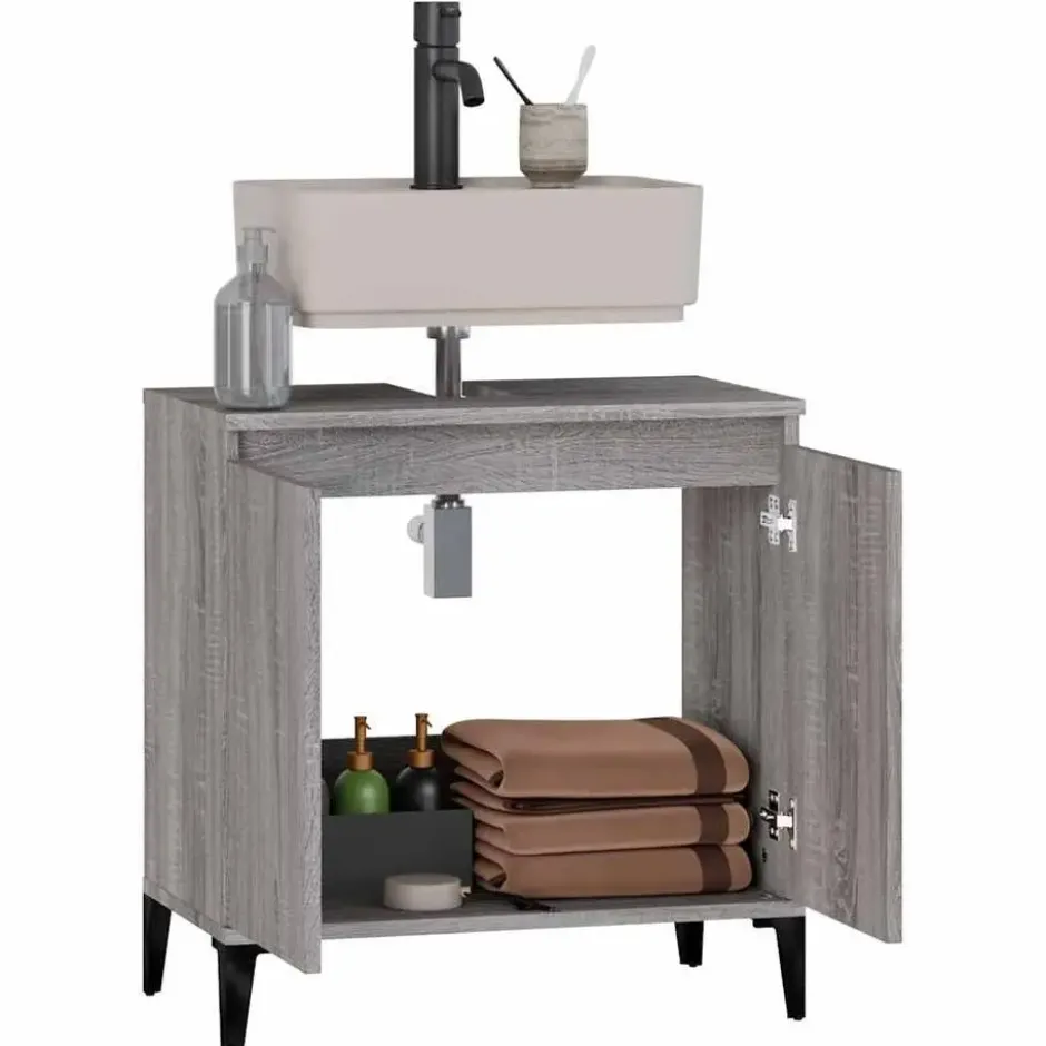 vidaXL - Wastafelkast 58x33x60 cm bewerkt hout grijs sonoma eikenkleurig