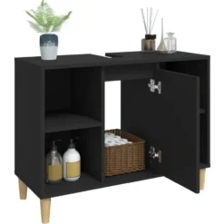 vidaXL - Wastafelkast 80x33x60 cm bewerkt hout zwart