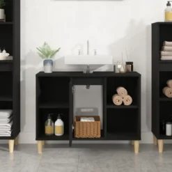 vidaXL - Wastafelkast 80x33x60 cm bewerkt hout zwart