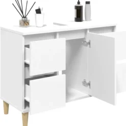 vidaXL - Wastafelkast 80x33x60 cm bewerkt hout wit