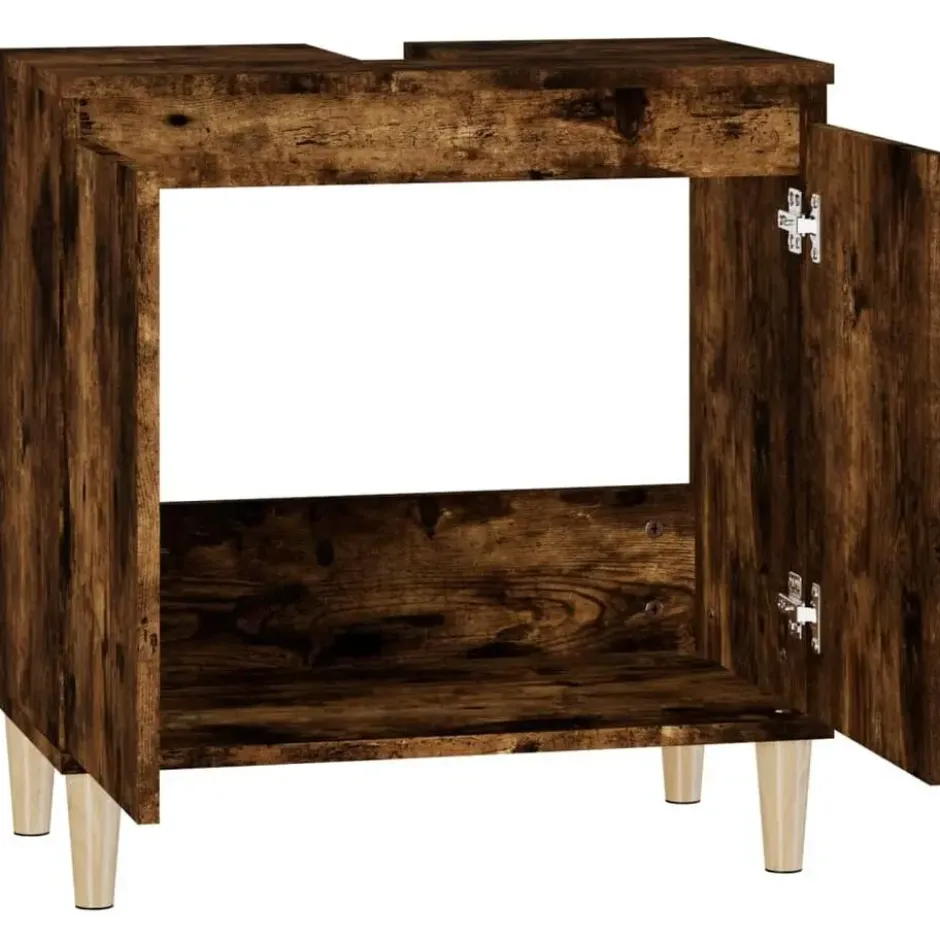 vidaXL - Wastafelkast 58x33x60 cm bewerkt hout gerookt eikenkleurig