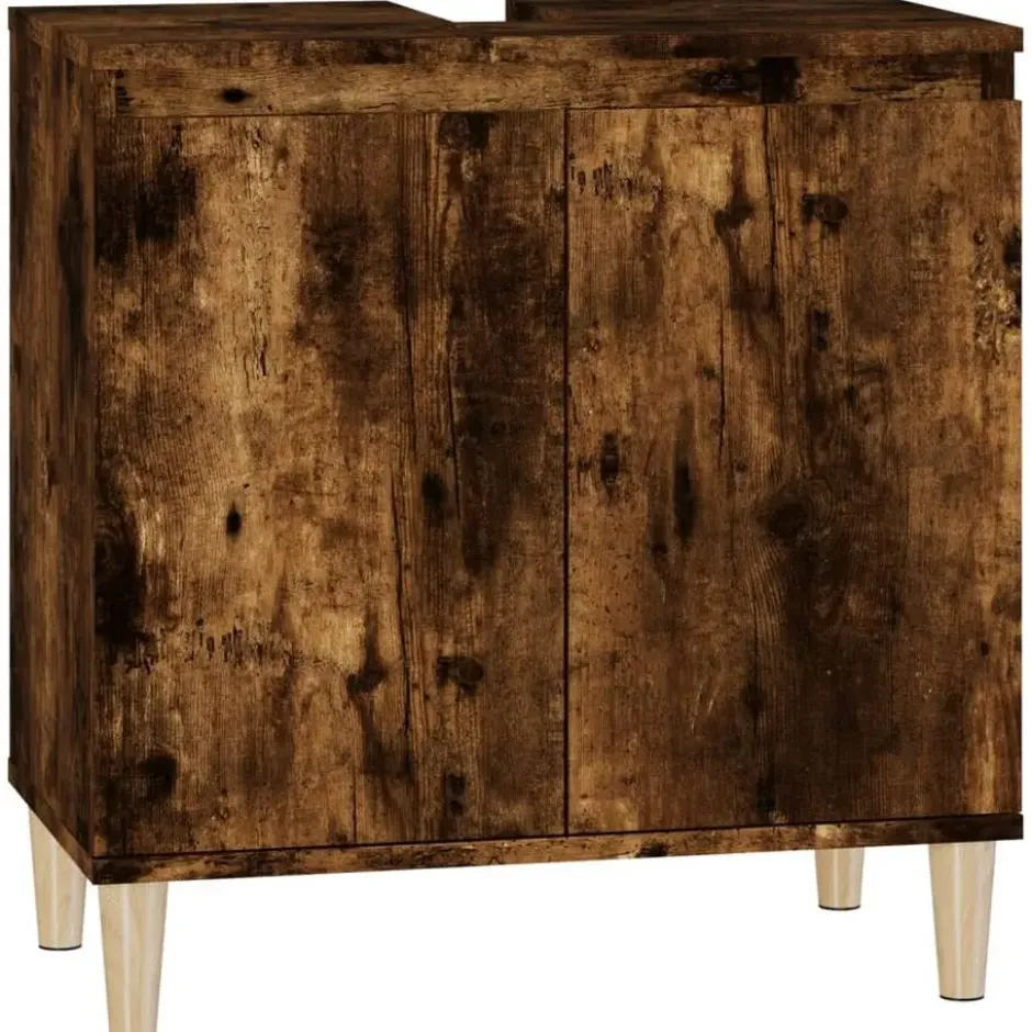 vidaXL - Wastafelkast 58x33x60 cm bewerkt hout gerookt eikenkleurig