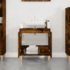 vidaXL - Wastafelkast 58x33x60 cm bewerkt hout gerookt eikenkleurig