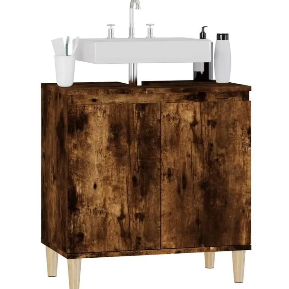 vidaXL - Wastafelkast 58x33x60 cm bewerkt hout gerookt eikenkleurig
