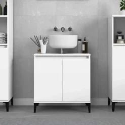vidaXL - Wastafelkast 58x33x60 cm bewerkt hout wit