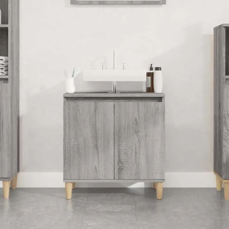vidaXL - Wastafelkast 58x33x60 cm grijs sonoma eikenkleurig bewerkt hout