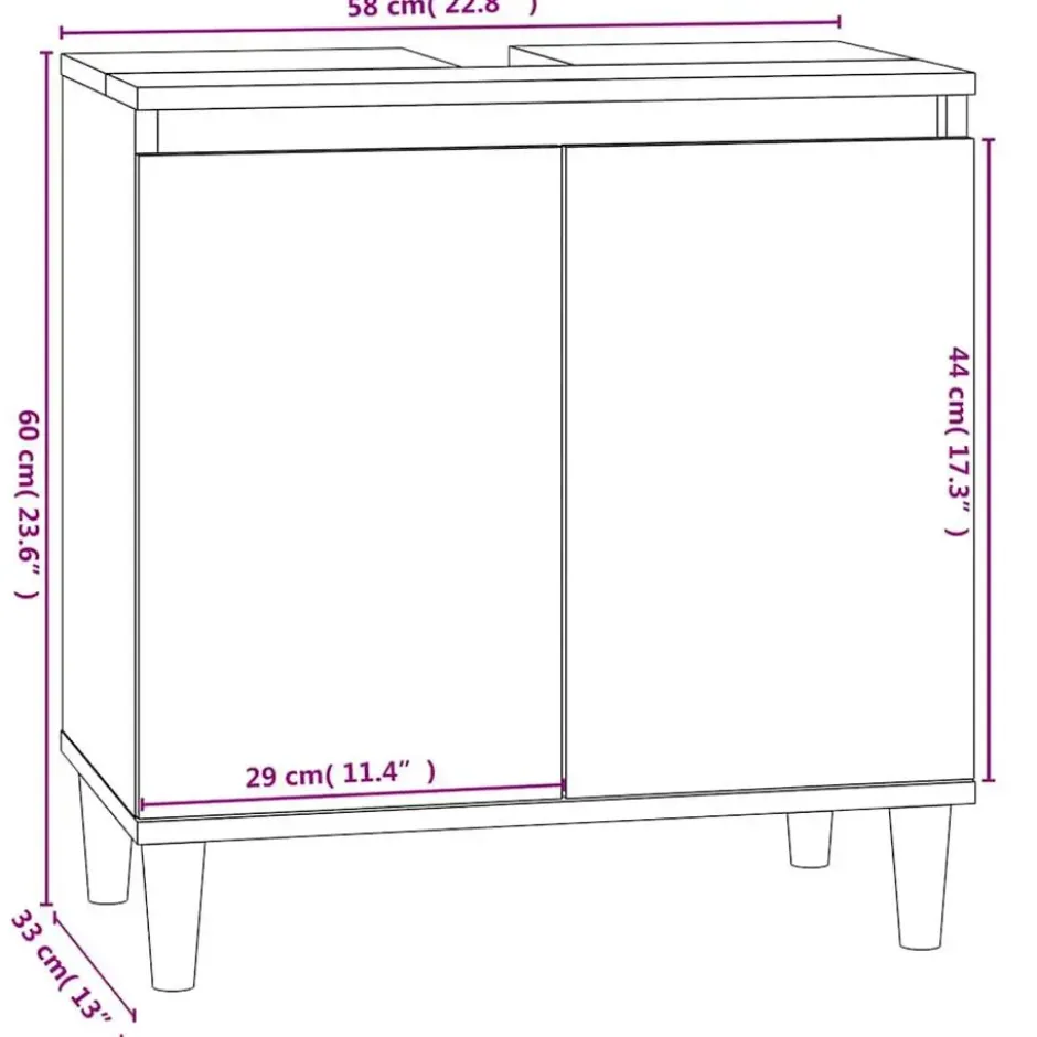 vidaXL - Wastafelkast 58x33x60 cm grijs sonoma eikenkleurig bewerkt hout