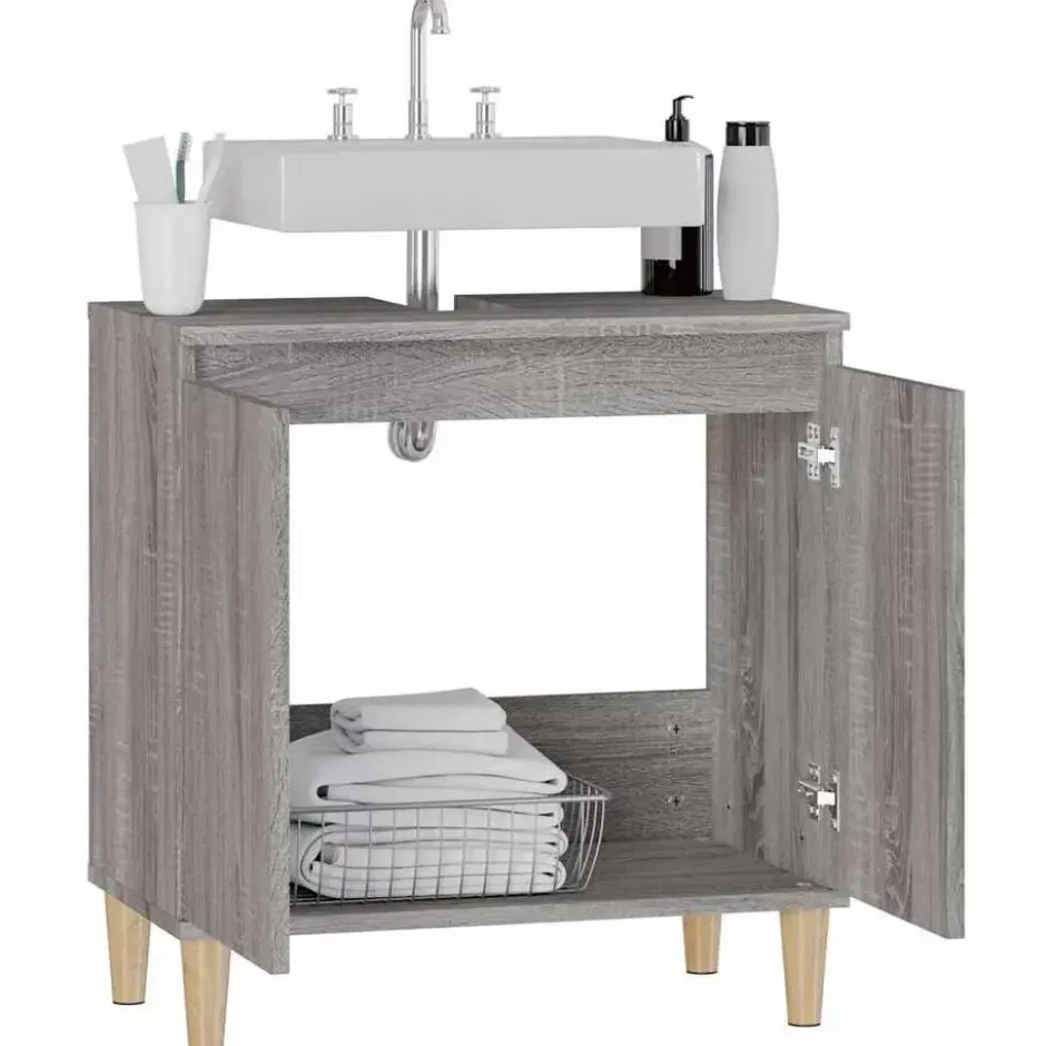 vidaXL - Wastafelkast 58x33x60 cm grijs sonoma eikenkleurig bewerkt hout