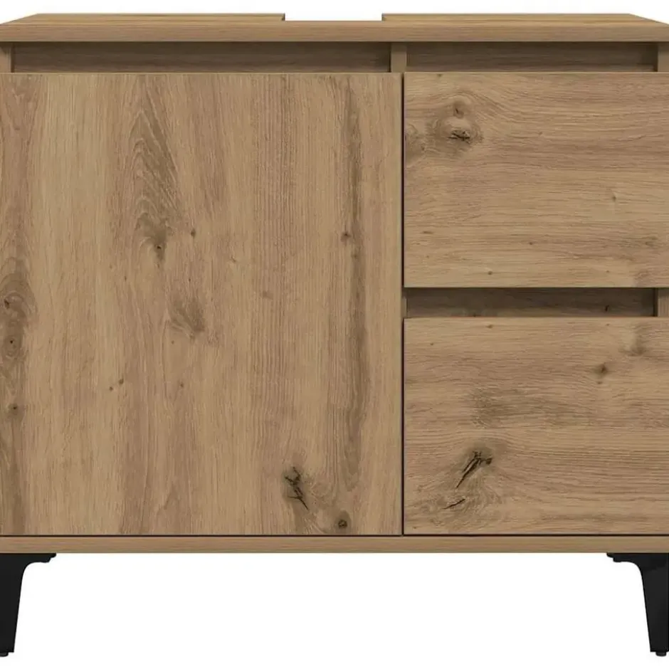 vidaXL - Wastafelonderkast - 1 deur 2 lades - Artisanaal eiken - 65x33x60 cm