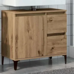 vidaXL - Wastafelonderkast - 1 deur 2 lades - Artisanaal eiken - 65x33x60 cm