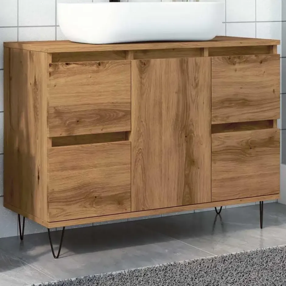 vidaXL - Wastafelonderkast - 1 deur 4 lades - Bewerkt hout - 80x33x60 cm