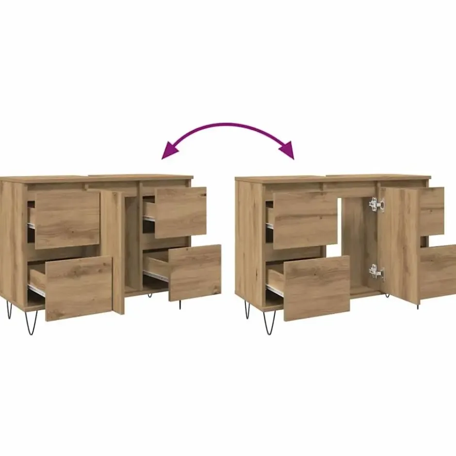 vidaXL - Wastafelonderkast - 1 deur 4 lades - Bewerkt hout - 80x33x60 cm