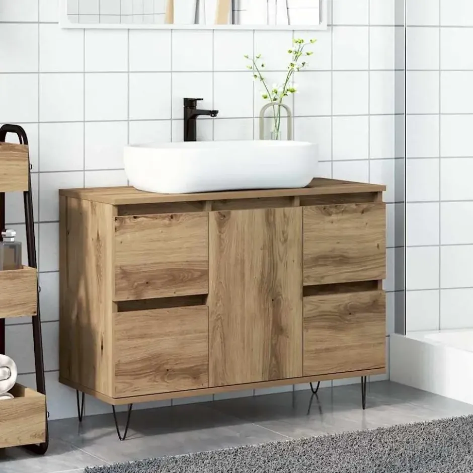 vidaXL - Wastafelonderkast - 1 deur 4 lades - Bewerkt hout - 80x33x60 cm
