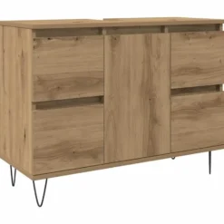 vidaXL - Wastafelonderkast - 1 deur 4 lades - Bewerkt hout - 80x33x60 cm