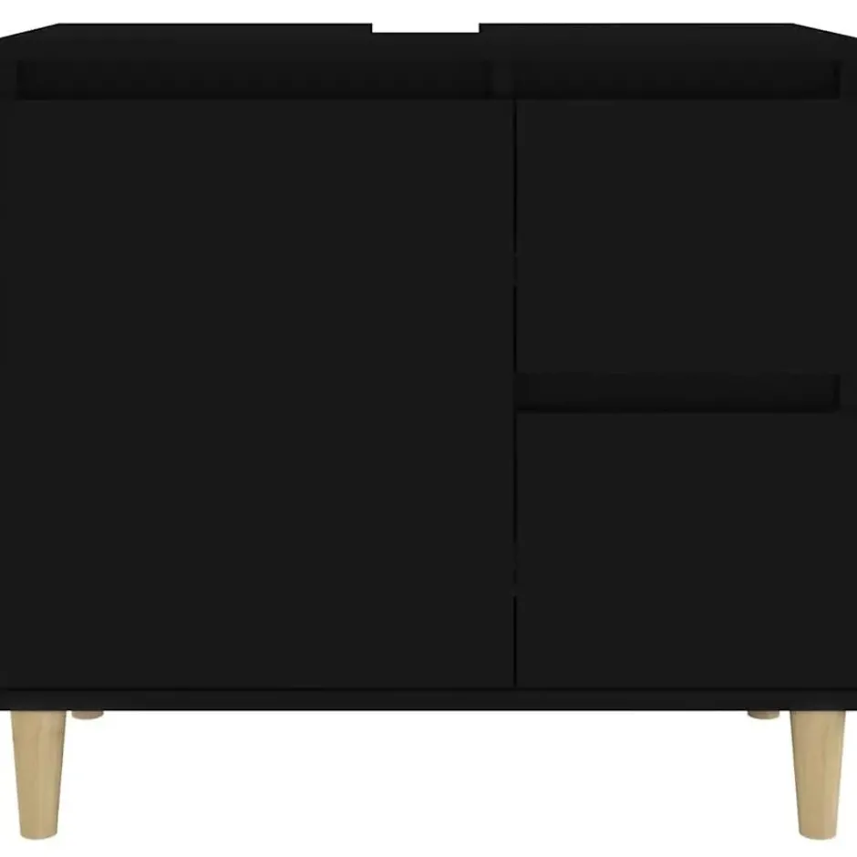 vidaXL - Wastafelonderkast met 1 deur 2 lades - Zwart - Hout - 65x33x60 cm