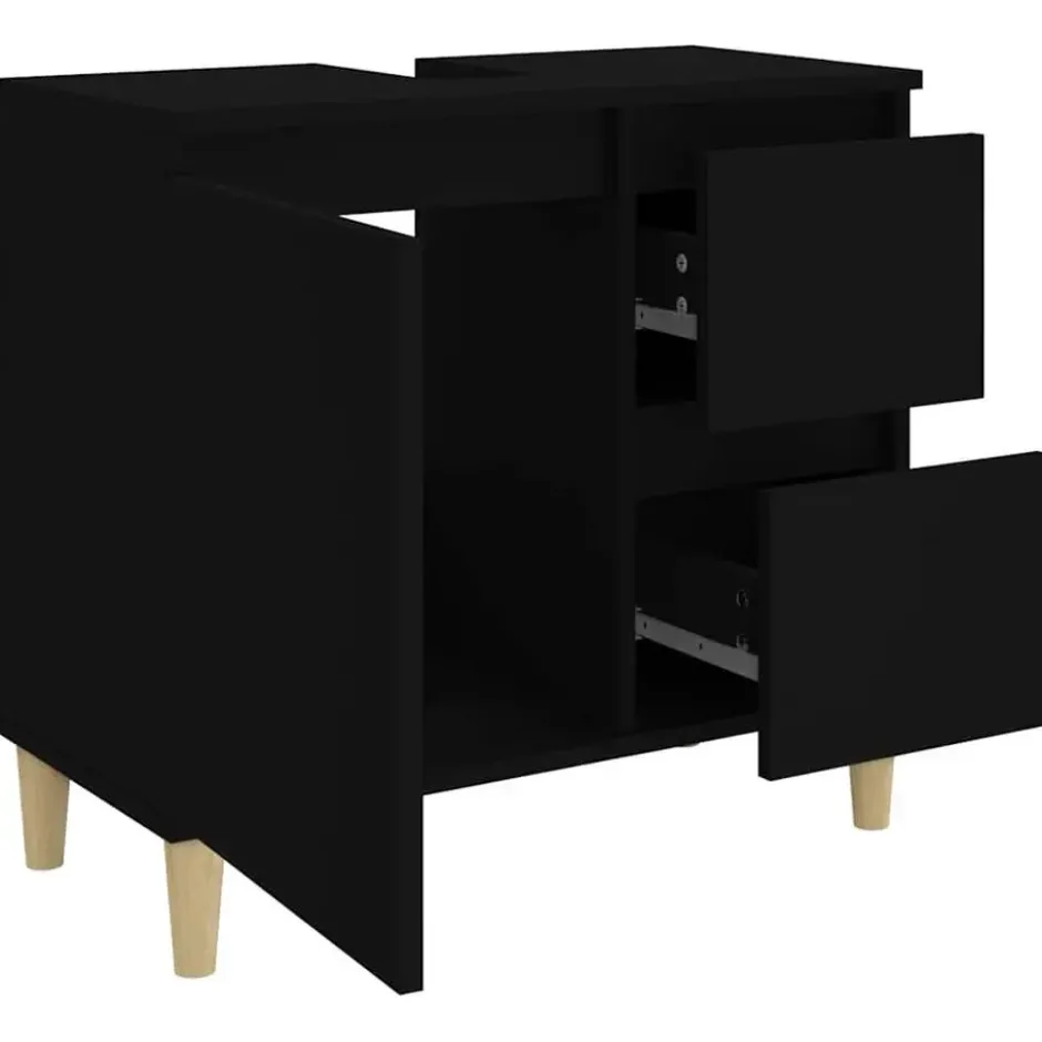 vidaXL - Wastafelonderkast met 1 deur 2 lades - Zwart - Hout - 65x33x60 cm