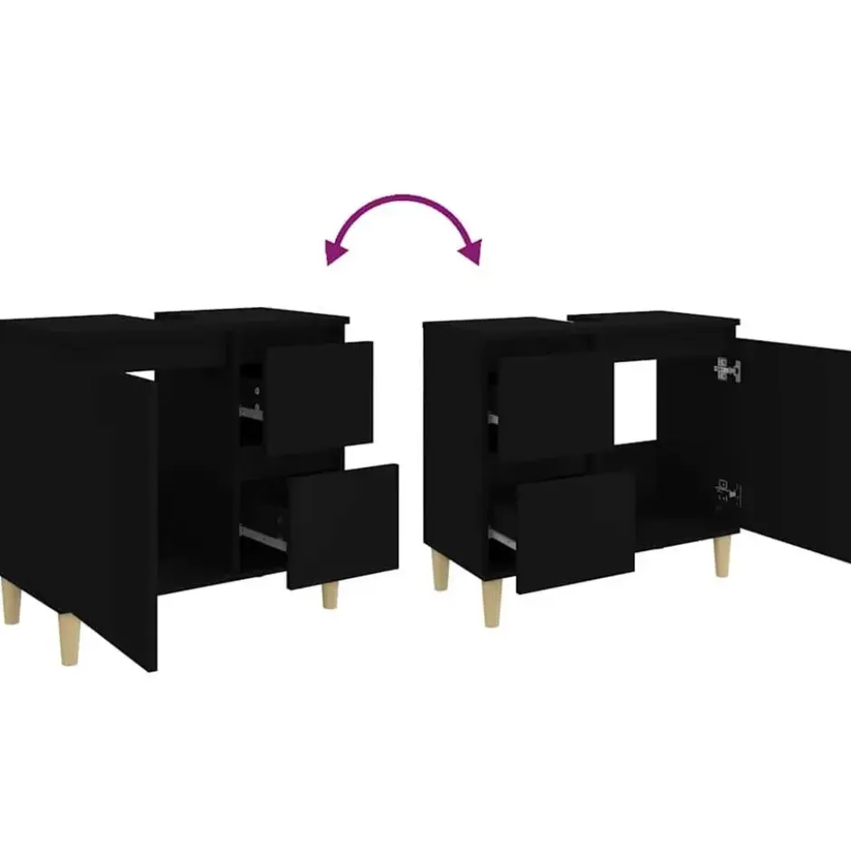 vidaXL - Wastafelonderkast met 1 deur 2 lades - Zwart - Hout - 65x33x60 cm