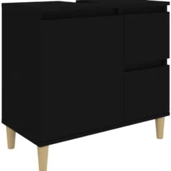 vidaXL - Wastafelonderkast met 1 deur 2 lades - Zwart - Hout - 65x33x60 cm