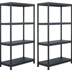 vidaXL - 2x Opbergrek Kunststof Zwart Opbergrekken Opbergschap Rek Stellingkast