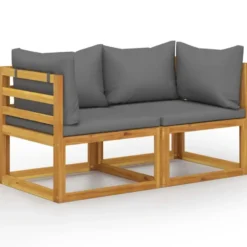 vidaXL - 2-zits Tuinbank met donkergrijze kussens - Acaciahout - 70x70x60 cm