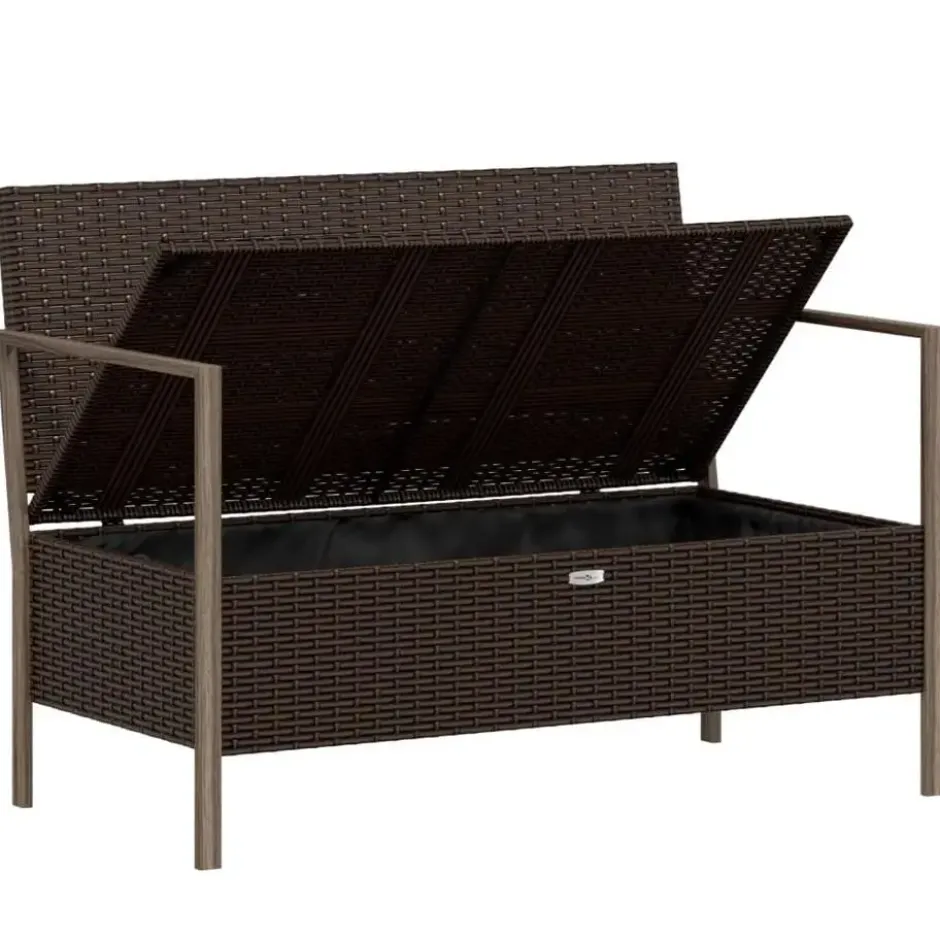 vidaXL - 2-zits Tuinbank met kussens - Bruin - Poly rattan - 112x59x82.5 cm