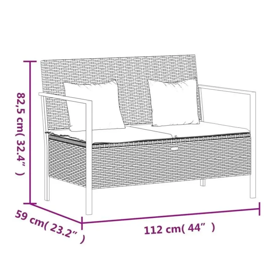 vidaXL - 2-zits Tuinbank met kussens - Bruin - Poly rattan - 112x59x82.5 cm