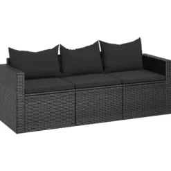 vidaXL - 3-zits Tuinbank - Zwart - Poly rattan