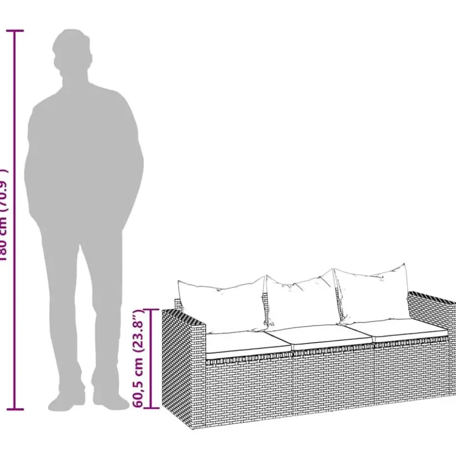vidaXL - 3-zits Tuinbank - Zwart - Poly rattan