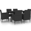 vidaXL - 6-zits Tuinset met wit kussens - Zwart - PE rattan en glas - 140x70 cm