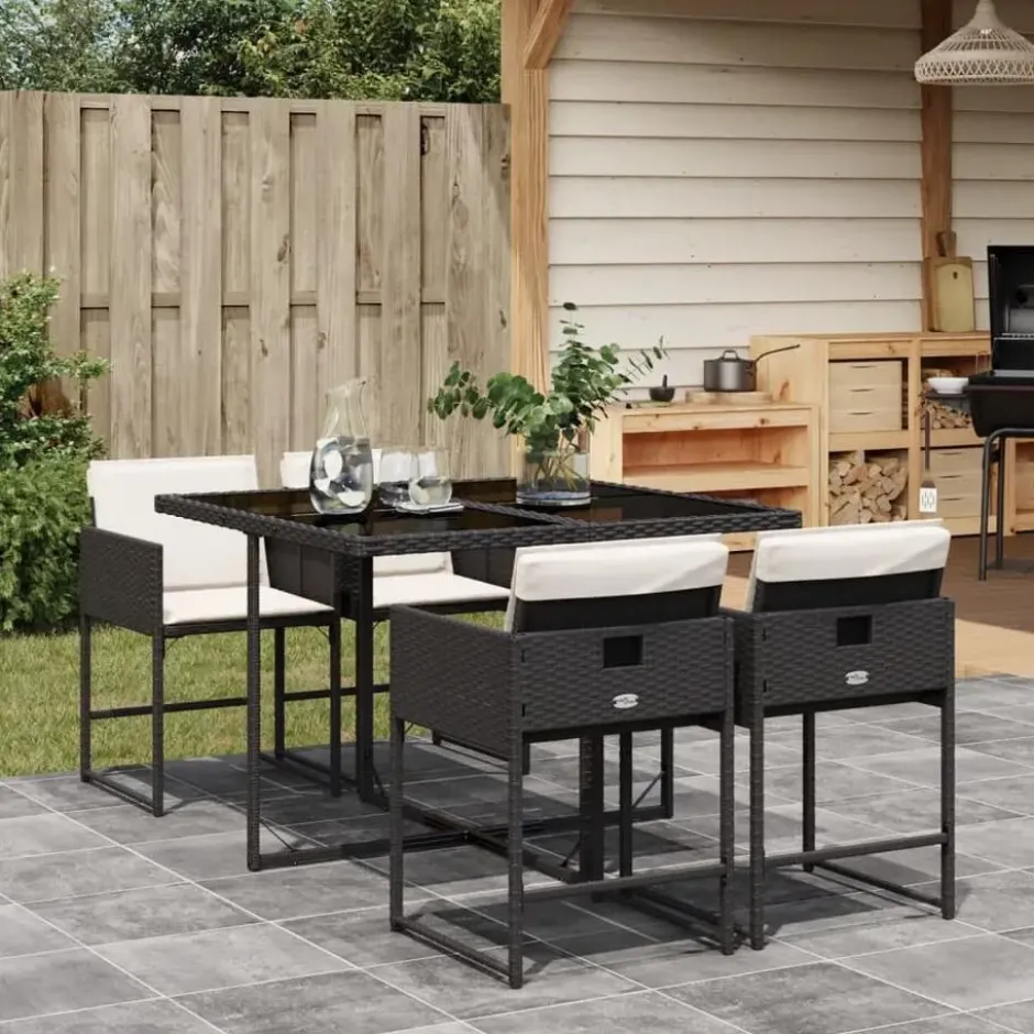 vidaXL - 4-zits Tuinset wit kussens - Zwart - Poly rattan en staal - 110x106 cm