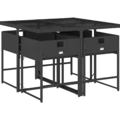vidaXL - 4-zits Tuinset wit kussens - Zwart - Poly rattan en staal - 110x106 cm