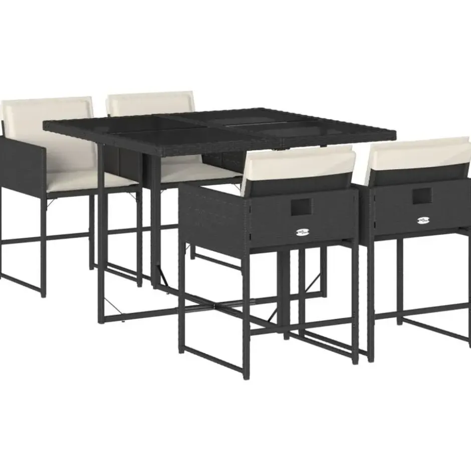 vidaXL - 4-zits Tuinset wit kussens - Zwart - Poly rattan en staal - 110x106 cm
