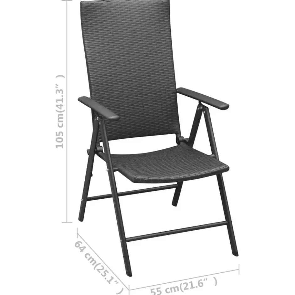 vidaXL - Zwart Tuinset - 6 opklapbare stoelen & 190x90 cm tafel - Poly rattan