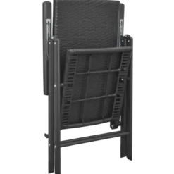 vidaXL - Zwart Tuinset - 6 opklapbare stoelen & 190x90 cm tafel - Poly rattan