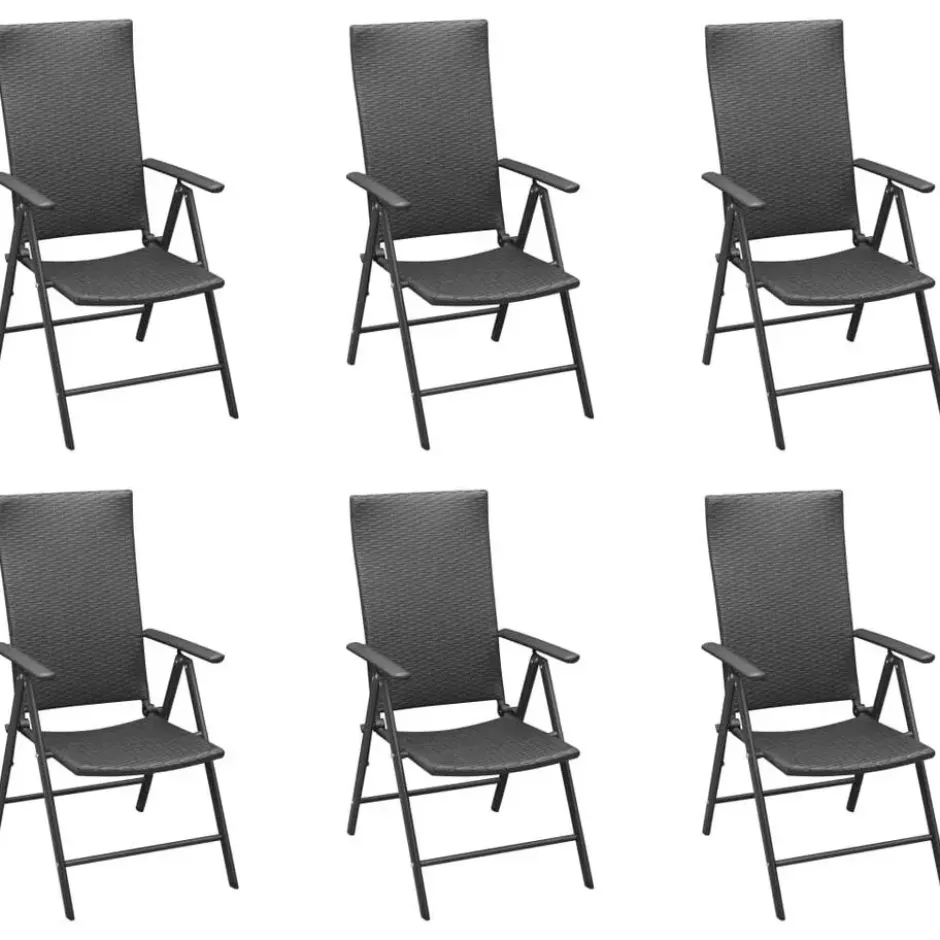 vidaXL - Zwart Tuinset - 6 opklapbare stoelen & 190x90 cm tafel - Poly rattan