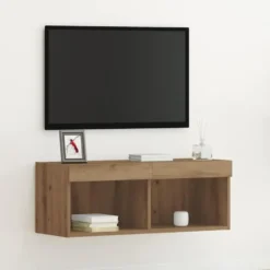 vidaXL - Zwevend LED TV-meubel met 2 vakken - Artisanaal eiken - 80x30x30 cm