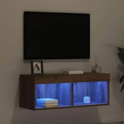 vidaXL - Zwevend LED TV-meubel met 2 vakken - Artisanaal eiken - 80x30x30 cm