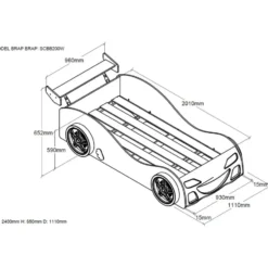 Vipack autobed Brap Brap - wit - 65,2x111x240 cm