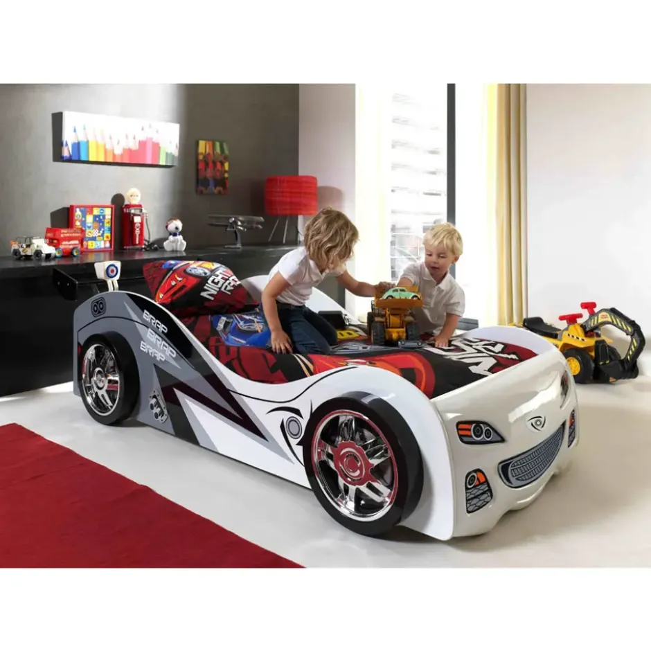 Vipack autobed Brap Brap - wit - 65,2x111x240 cm