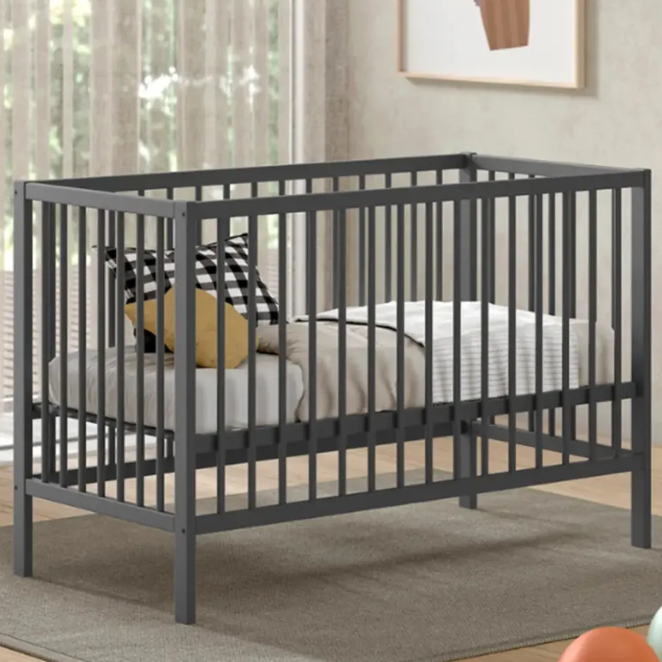 Vipack Babybed Dino - 60 x 120 cm - verstelbaar - antraciet dennenhout