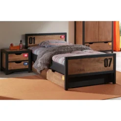Vipack bed Alex met rolbed/opberglade en nachtkastje - bruin/zwart - 90x200 cm
