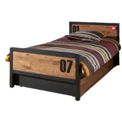 Vipack bed Alex met rolbed/opberglade en nachtkastje - bruin/zwart - 90x200 cm