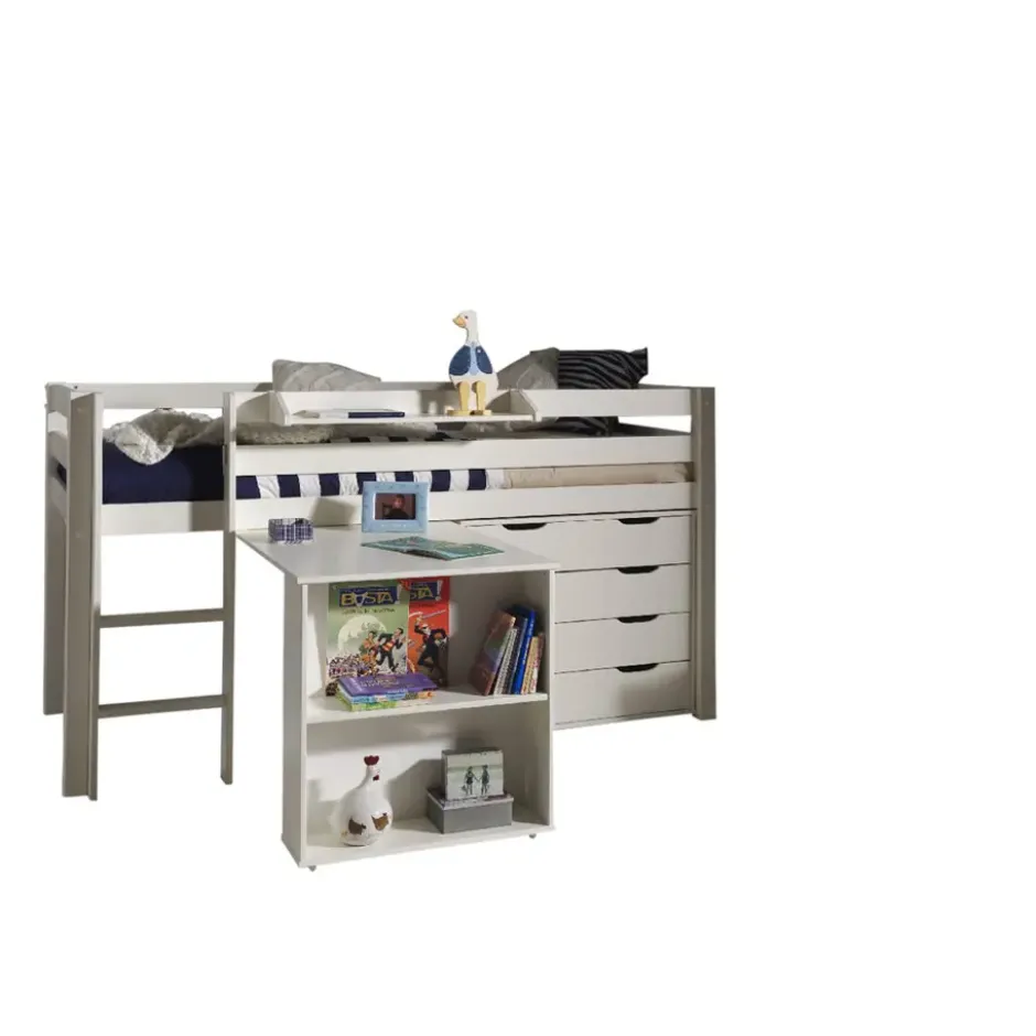 Vipack halfhoogslaper Pino met bureau en ladekast - wit - 114x105,4x209,4 cm