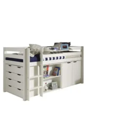 Vipack halfhoogslaper Pino met bureau - incl. lades/kast - wit - 114x105x209,3 cm