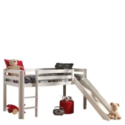 Vipack halfhoogslaper Pino met glijbaan - wit - 90x200 cm