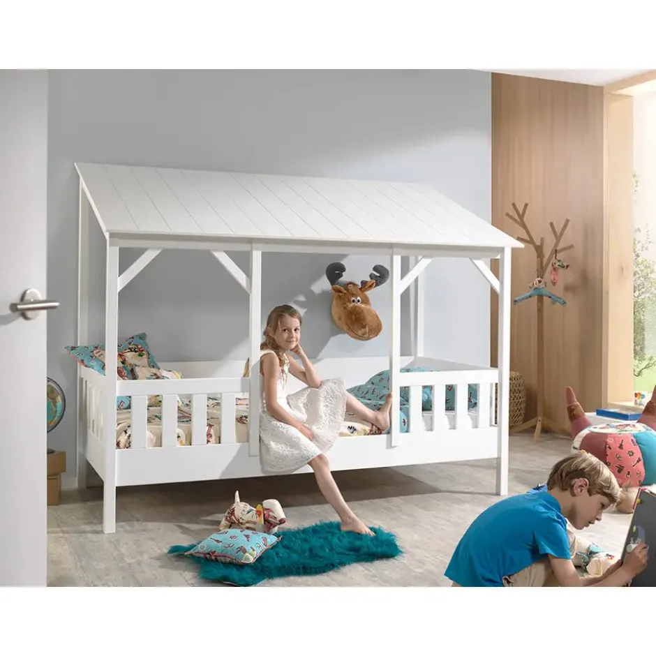 Vipack huisbed met wit dak - wit - 90x200 cm